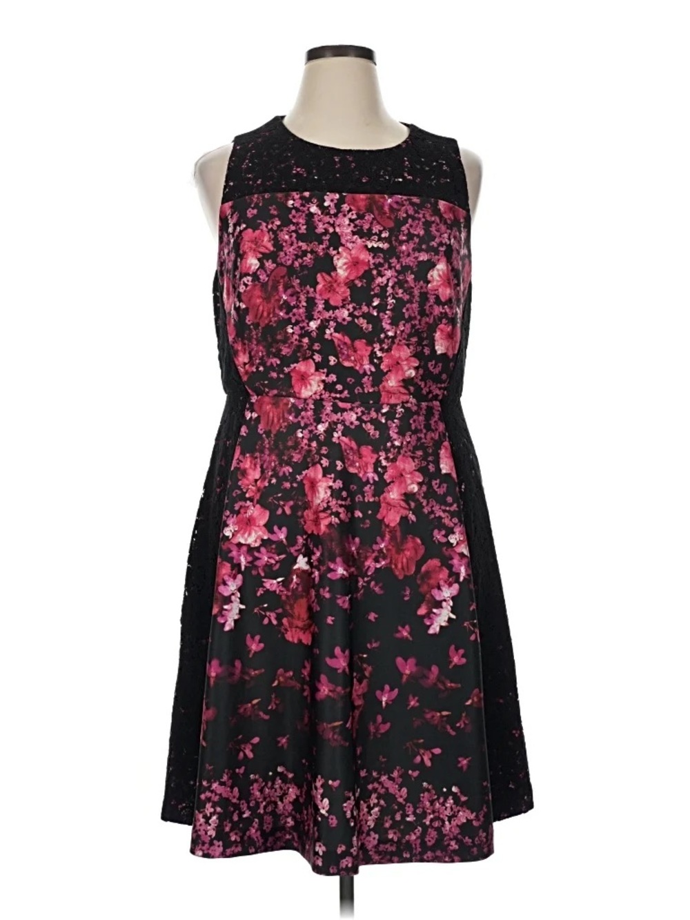 Dress Barn New Black Midi Dress with Pink Floral Print